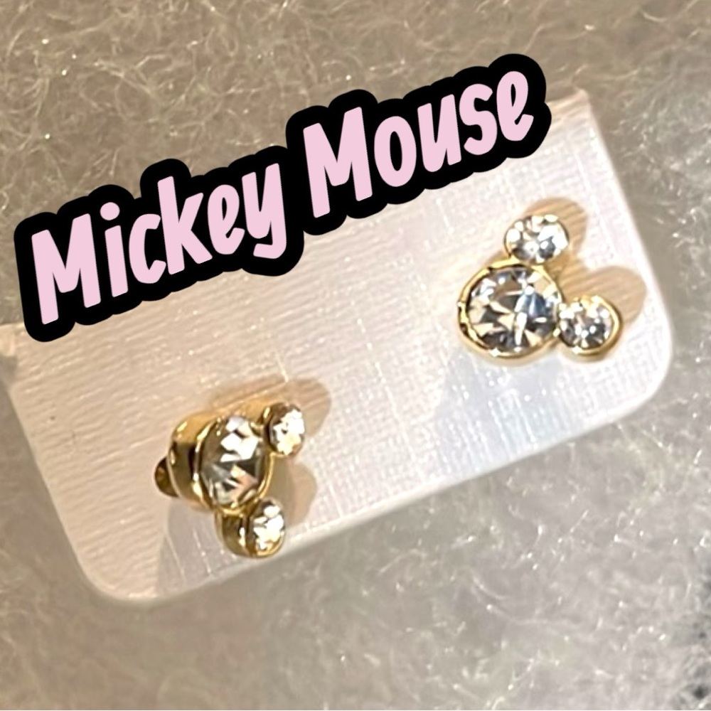 Elegant Gold tone MICKEY MOUSE CZ Sparkling Stud Earrings Screw back Brand New 🆕